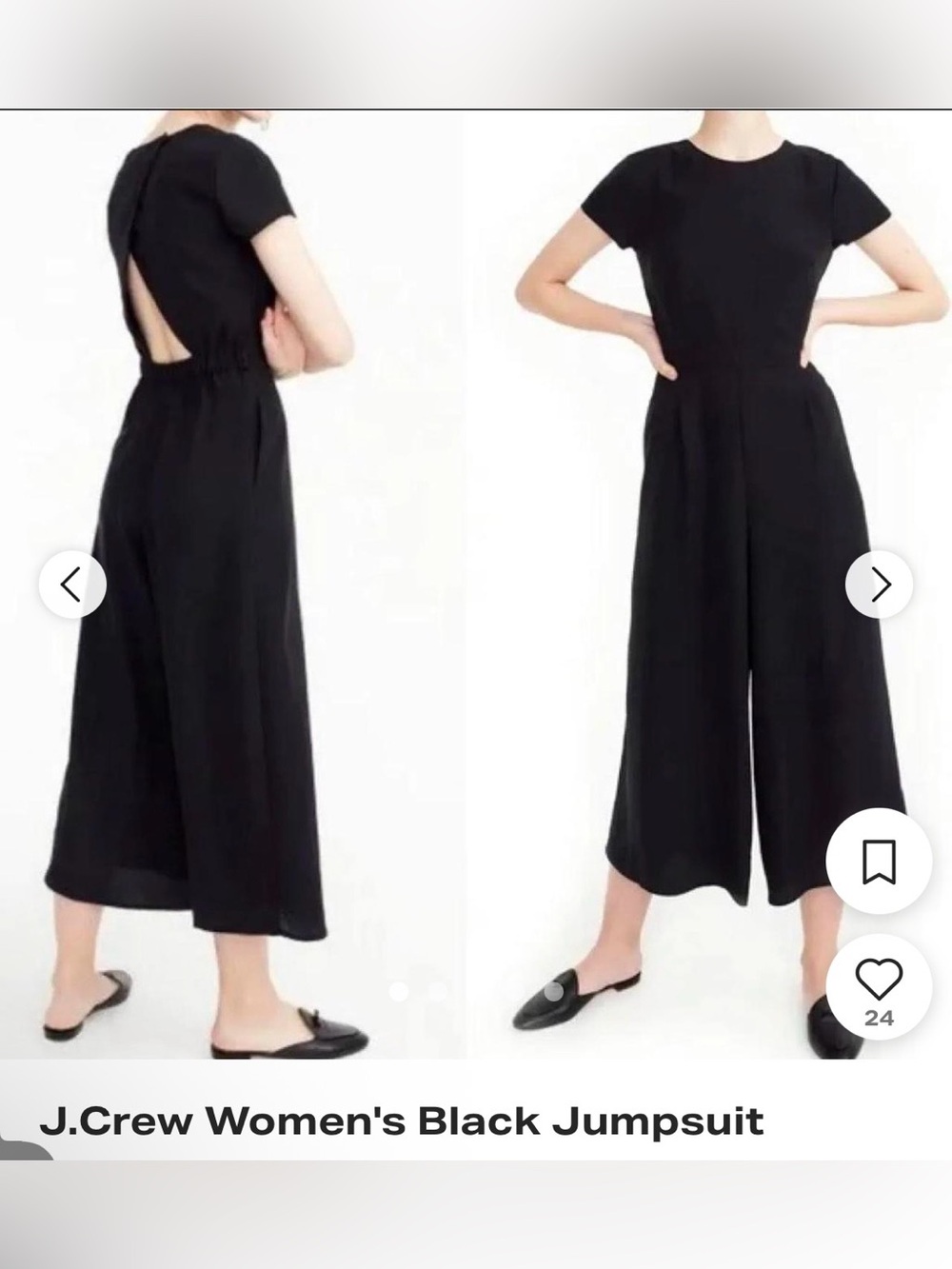 J. Crew Black Short-Sleeve Wide-Leg Open-Back Jumpsuit size 8 NWT